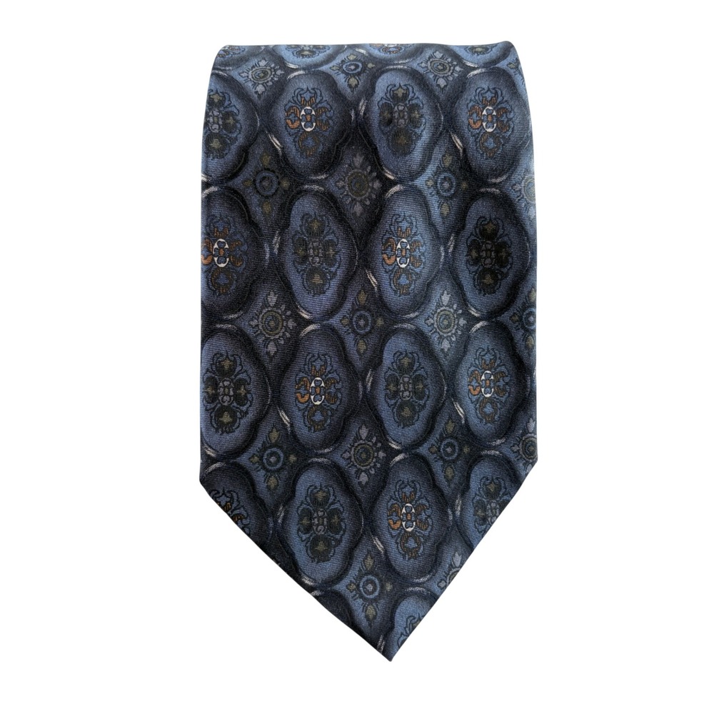 Zianetti Italian Silk Collection Blue Medallion Geometric‎ Mens Necktie Italy